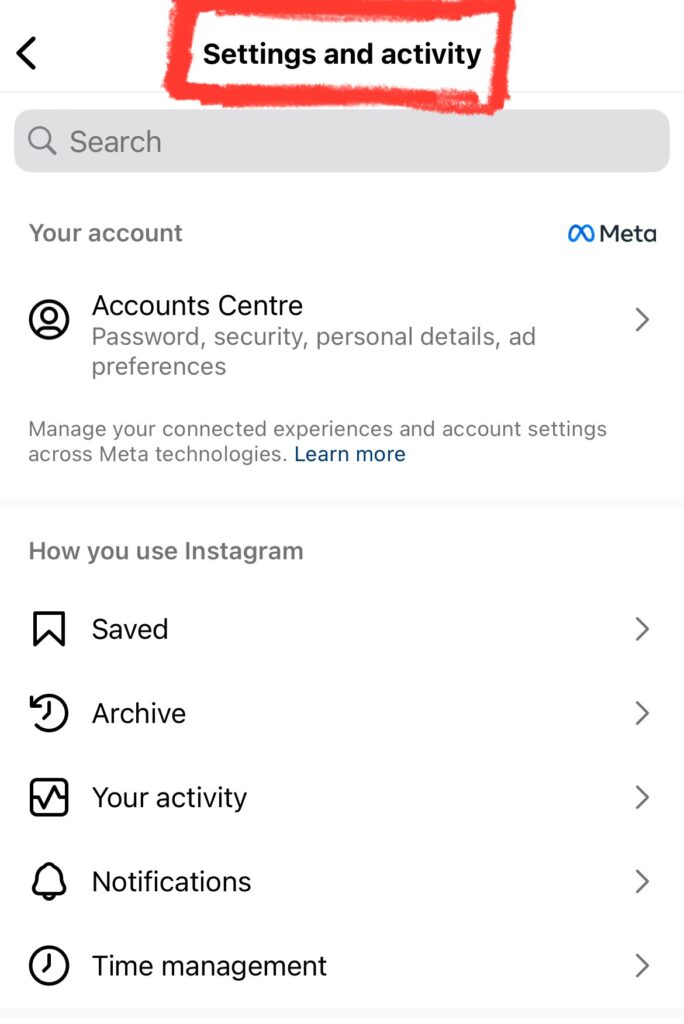 instagram setting