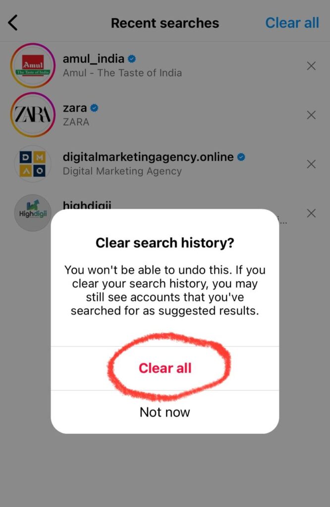Click on clear all