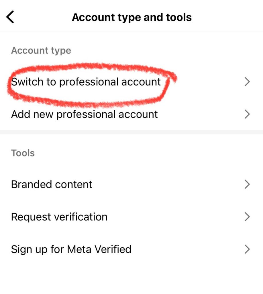 Switch to professional account