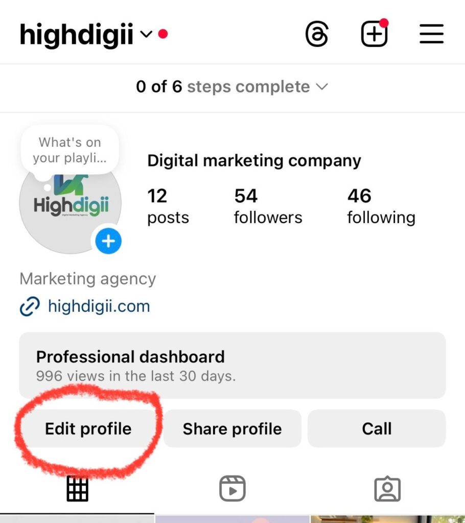 Click on edit profile