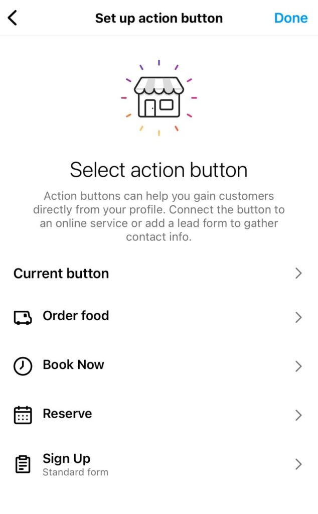 Choose appropriate action button